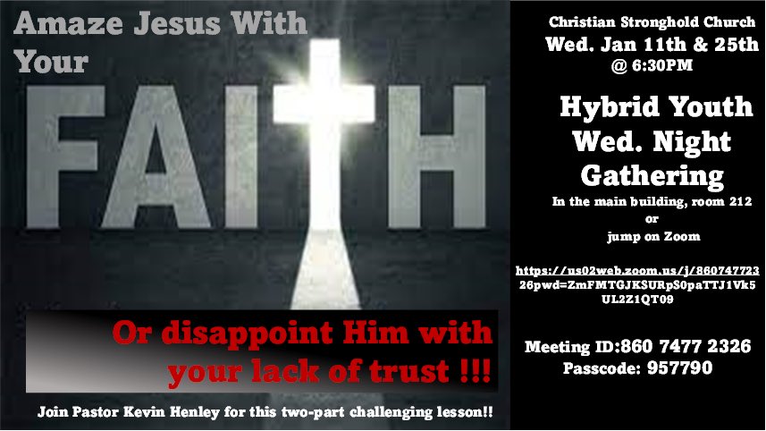CSYOUTHSPE's tweet photo. Join us Tonight at CSC In-Person or Online @ 6:30pm! Use this link: https://t.co/HLageTeFCo… to join the Bible Study. Tonight’s topic is “Amaze Jesus with Your Faith”! #cscYWNBS #Faith https://t.co/fq4Rsz9ZK8