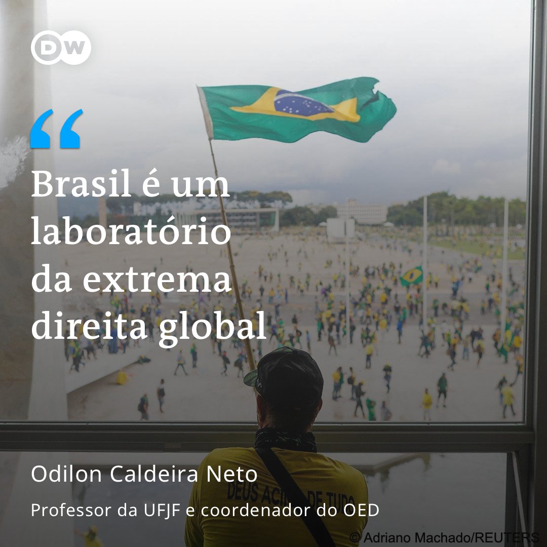 dw_brasil's tweet photo. [Entrevista] Brasil se enquadra em nova onda global de extrema direita, mas agenda não foi meramente importada, afirma especialista. O bolsonarismo é fruto de uma histórica nacional republicana que já flertava com o extremismo. https://t.co/qPJ7jx4K3w https://t.co/fgwyRsw3FW
