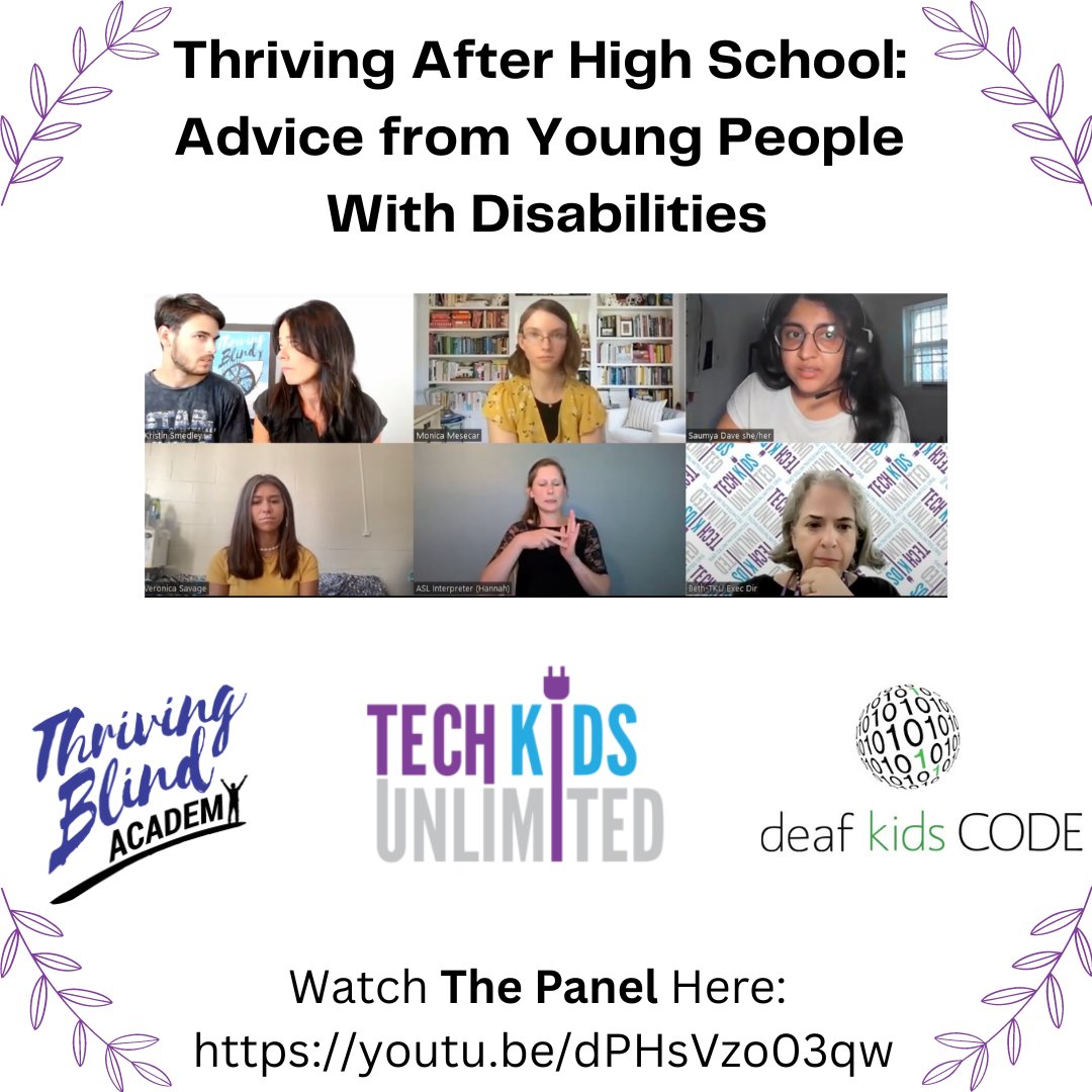 TechKidsU's tweet photo. Watch our panel on Thriving After High School with @thrivingblind and @deafkidscode  on YouTube! 
https://t.co/Xj1TExicRL

#TechKidsUnlimited #techskills #nonprofit #thrivingblind #deafkidscode #afterhighschool #panel https://t.co/PXgFiatMcP