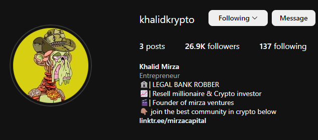RIncomeGuardian's tweet photo. Please be careful of the scammer @KryptoKhalid and his BS @MirzaVenture. If you have been scammed and have screenshot proof, please share below so others avoid falling for his scams. 
#cryptoscam @FraudScamAlerts @Scams_alarms @JohnnyDangandCo https://t.co/KgL6VEQMmY