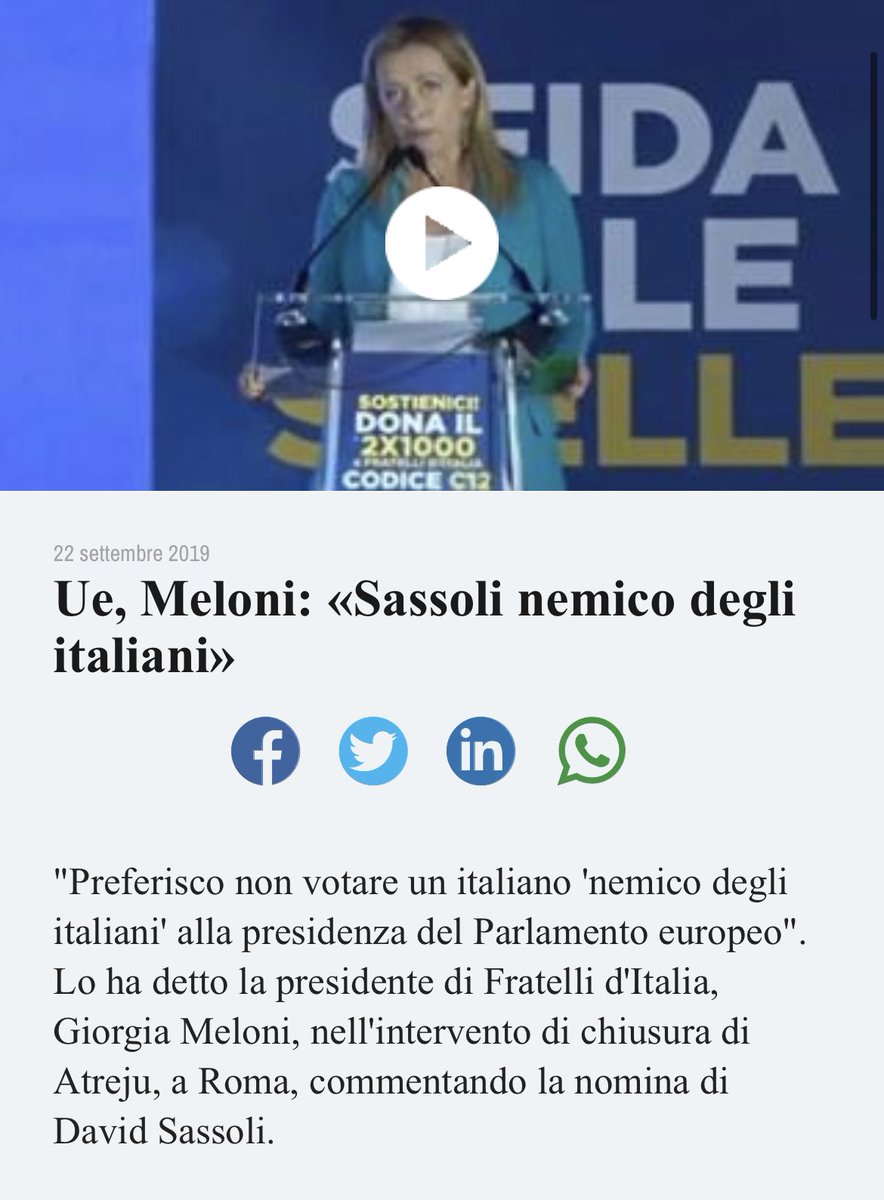TittiTummino's tweet photo. Per me è un giorno di infinita tristezza, ma la meschinità, l'ipocrisia di @GiorgiaMeloni è riuscita a imbestialirmi. Vergognati, infame! #DavidSassoli https://t.co/4C0eR3S3Rp
