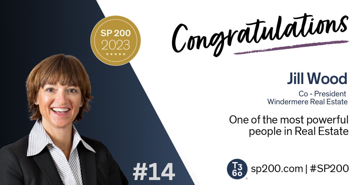 Congrats to <a href="/windermere/">Windermere 🏡</a> co-president Jill Wood for ranking as One of the Most Powerful Women in #RealEstate - <a href="/Swanepoel/">Stefan Swanepoel</a> #SP200  Full list at sp200.com <a href="/jackmiller/">Jack Miller</a> <a href="/kellywhite/">kellywhite</a>  <a href="/realestatenews/">Real Estate News</a>