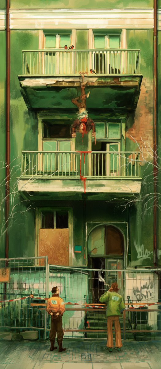 mousy_m's tweet image. -Kim look! it's our 2nd hanged man case! 
-Yes, detective and looks like this one definitely didn't die by hanging #DiscoElysium