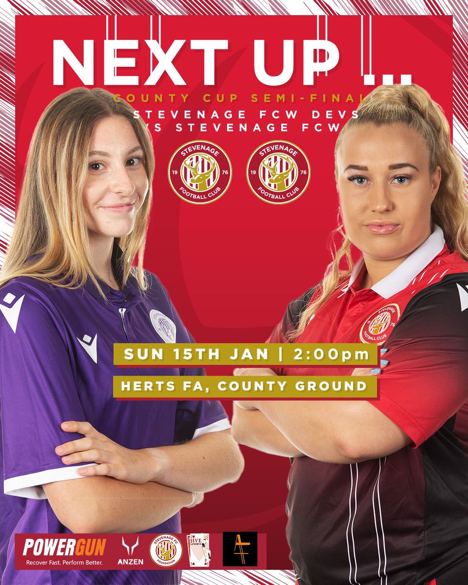 🔜 𝙉𝙚𝙭𝙩 𝙐𝙥 … it’s ‘Boro vs ‘Boro as our Development Team face off against our First Team in the Hertfordshire County Cup for a place in the final! Please come down and support our club 

➡️ Ticket Link: venuetoolbox.com/stevenagefc/AS… 

#TogetherForBoro 🔴⚫️