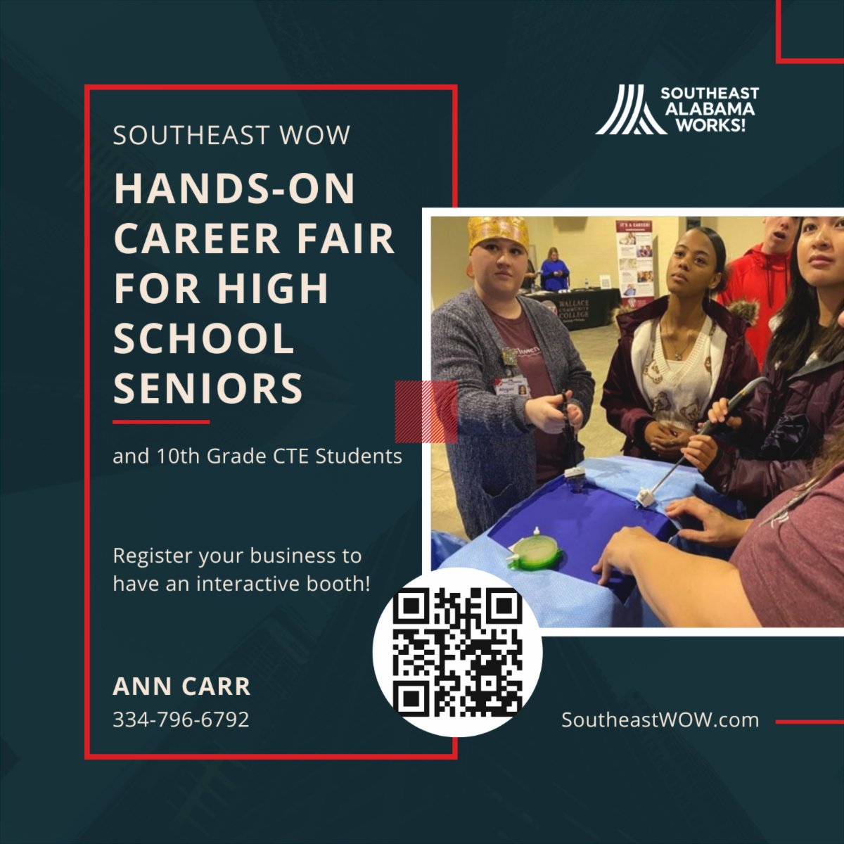 sealaworks's tweet photo. Attention all businesses, register today for an interactive booth at Southeast Wow's Career Fair! High school seniors and 10th grade CTE students are counting on you! #southeastalabamaworks https://t.co/YBzevPZtcO