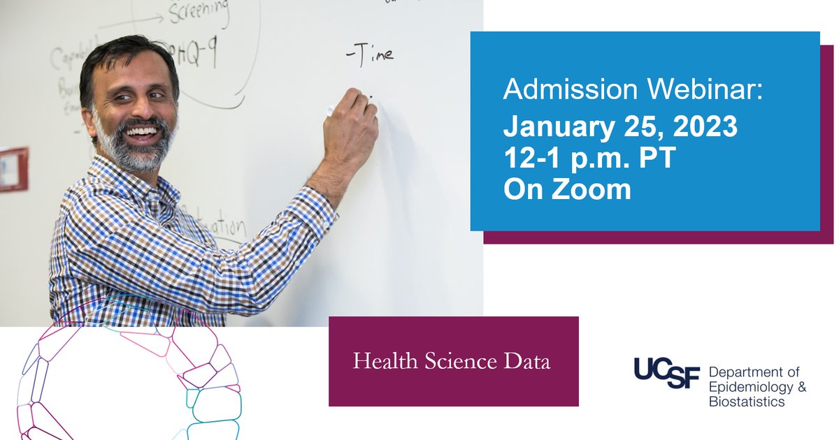 Health data science is a rapidly growing field, with lots of opportunities the Bay Area. Join us for an online information session on our MS &amp; certificate programs on January 25, 12-1pm PT.  Register 👉🏽👉🏿👉🏼 bit.ly/HDS-Jan25-webi…