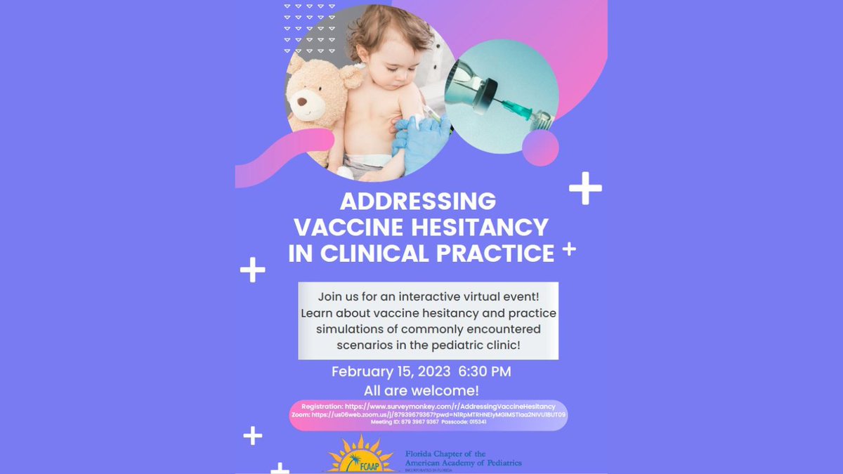 University of South Florida Pediatrics (@usfpediatrics) on Twitter photo Register for a live interactive webinar event "Addressing Vaccine Hesitancy in Clinical Practice" by the <a href="/fcaap/">Florida Pediatric</a> Medical Student Committee: ow.ly/7eGX50Mo85J
#pediatrics Register for a live interactive webinar event "Addressing Vaccine Hesitancy in Clinical Practice" by the <a href="/fcaap/">Florida Pediatric</a> Medical Student Committee: ow.ly/7eGX50Mo85J
#pediatrics