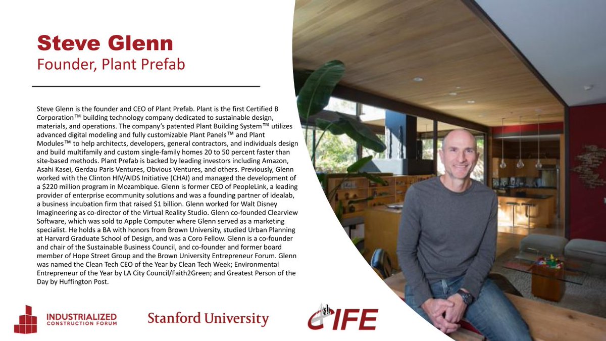 Steve Glenn, founder at Plant Prefab, will join us on February 7th 2023 at the Industrialized Construction Forum.
Read more about him and his work below!