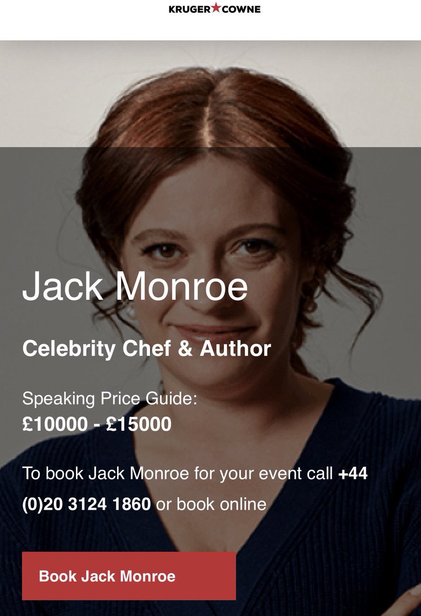 Today @krugercowne client @BootstrapCook lied about what Michael Portillo said to her on television. You can book ex Tory Cabinet Minister to speak at your event for between £5-10k, meanwhile poverty campaigner Jack is also available…