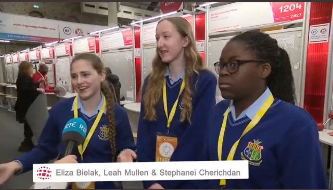 A great day 1 at @BTYSTE.👏🏼 The @stjosephsrush students enjoyed some amazing @rtenews press coverage 🎥📸. Make sure to keep and eye out for them! @HTeehan @chris_o_connell @ciaranreade @rte @CodingDeptSTJ @BrilliantCFES @ceist1