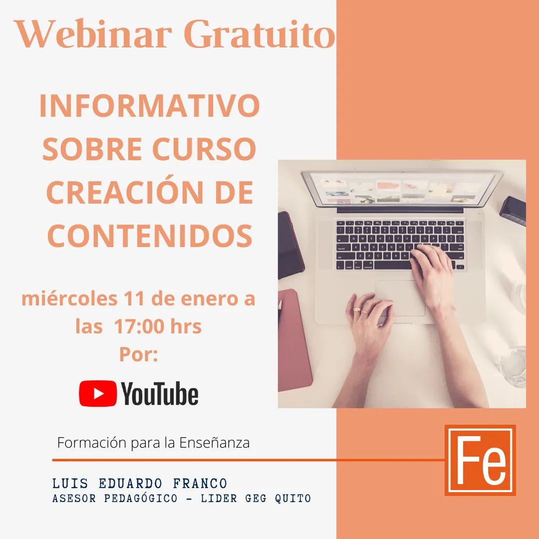 ¿Eres docente y estás cansado de utilizar los mismos recursos en tus clases?
Te invitamos al #webinar gratuito el miércoles 11 de enero a las 17:00 hrs por nuestro canal de YouTube

#webinars  #CursoVirtual #formaciondocente  #información #formaciónparalaenseñanza