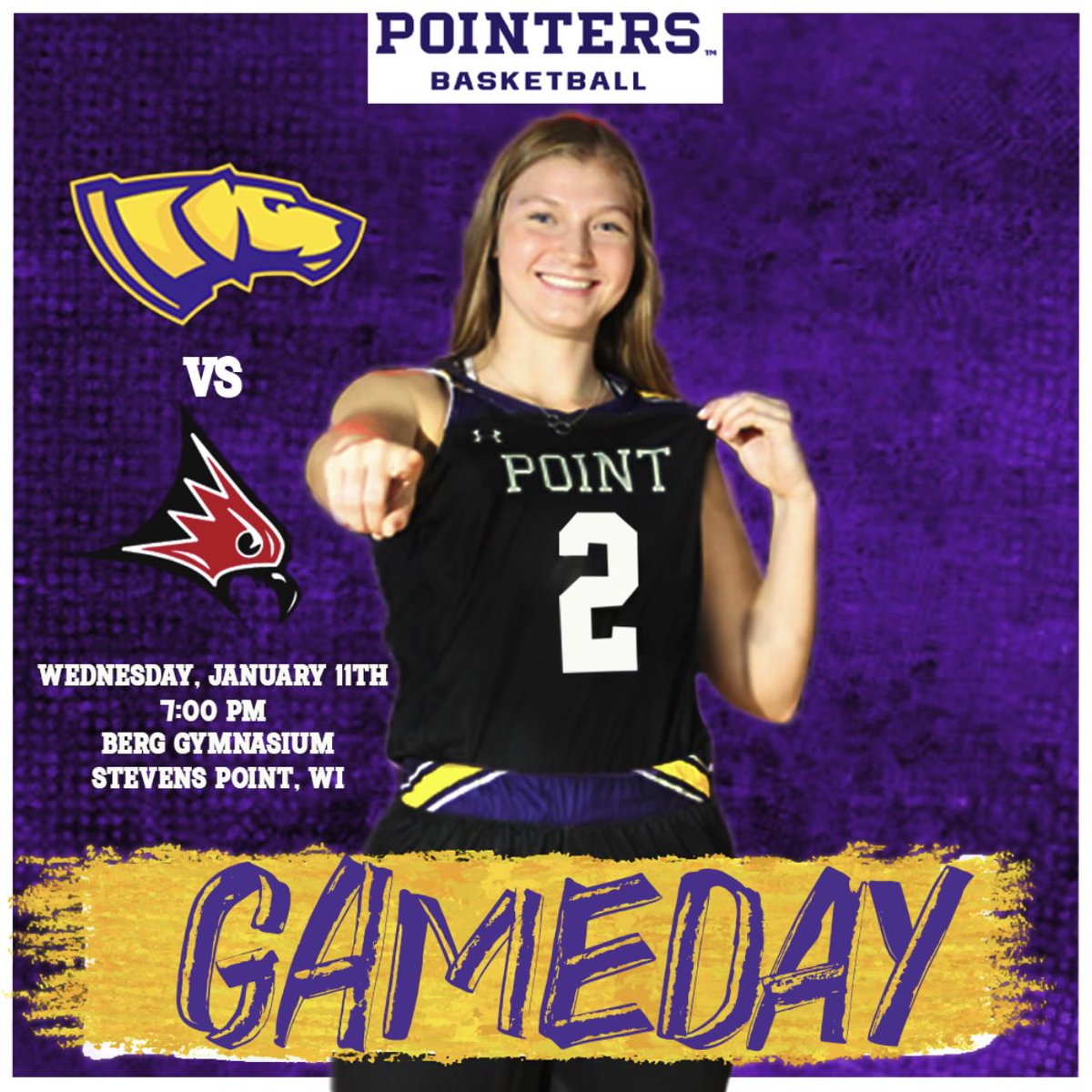 UWSPWBB's tweet photo. Back in the 🏀 Berg in 2023…

📍 Shirley Egner Court - Berg Gym
⏰ 7:00pm 
🆚 UW River Falls
📺 https://t.co/6k93i1xugX 
📊 https://t.co/ocr1FBQIhe 

🟣 #OffTheLeash 🟡 #Pointers 🟣 https://t.co/2Fs0APl1TT