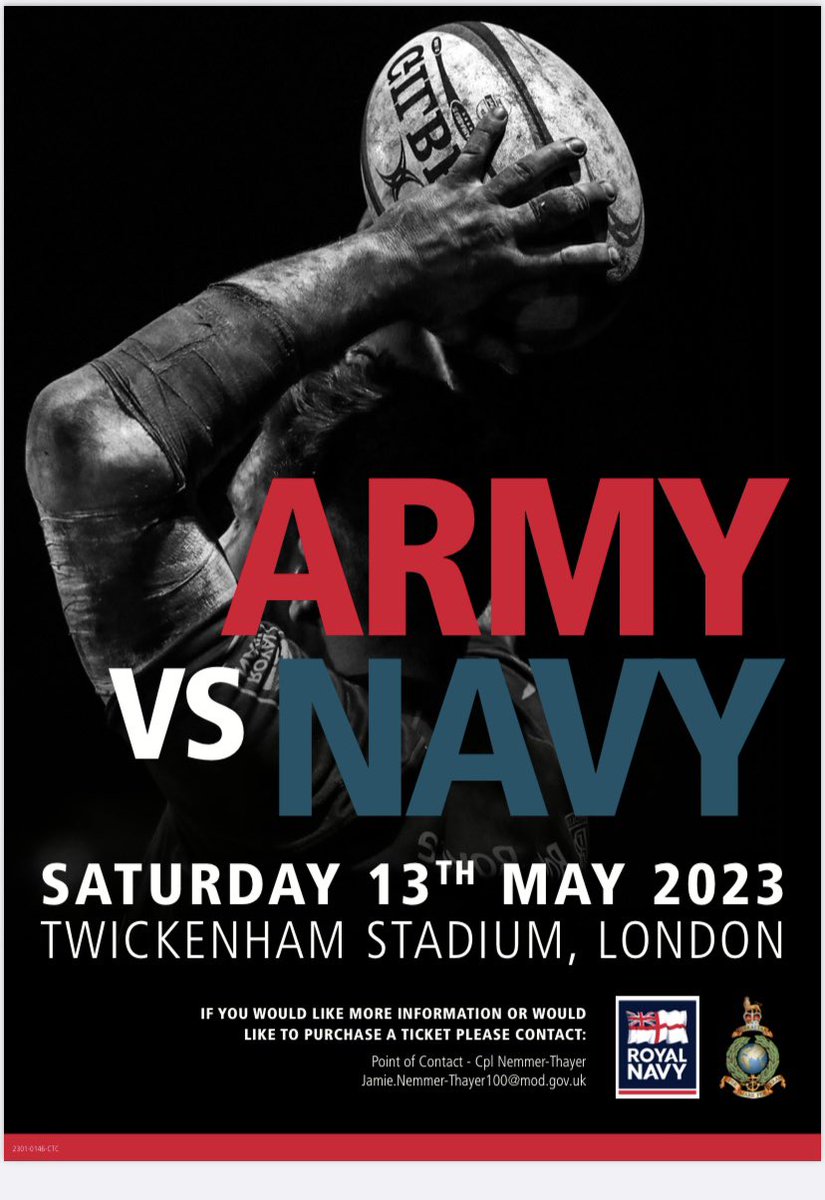 CommandoTRG's tweet photo. A big date for the diary! 🗓️

Army V Navy Rugby - 13th May

A great event that you don’t want to miss! 🏉 

@RNRugby @RoyalMarines @BritishArmy 

#ArmyvNavy #Rugby #Twickenham #Sport https://t.co/zTdG8ZRZO4