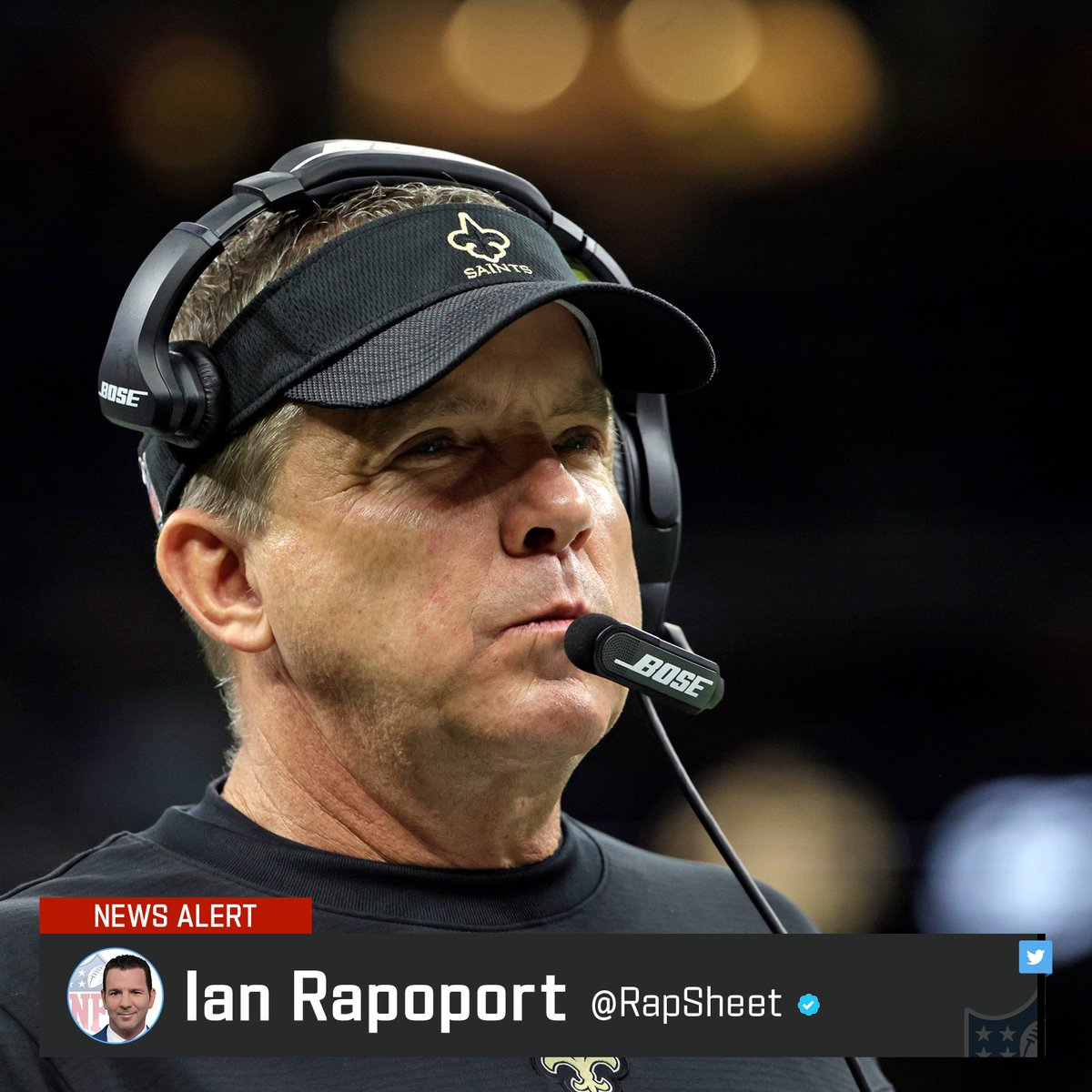 RapSheet's tweet image. The #AZCardinals have received permission to speak with #Saints coach Sean Payton, sources say, as they plot out their coaching search. One of the more coveted coaches available, Payton also has an interview looming with the #Broncos.
