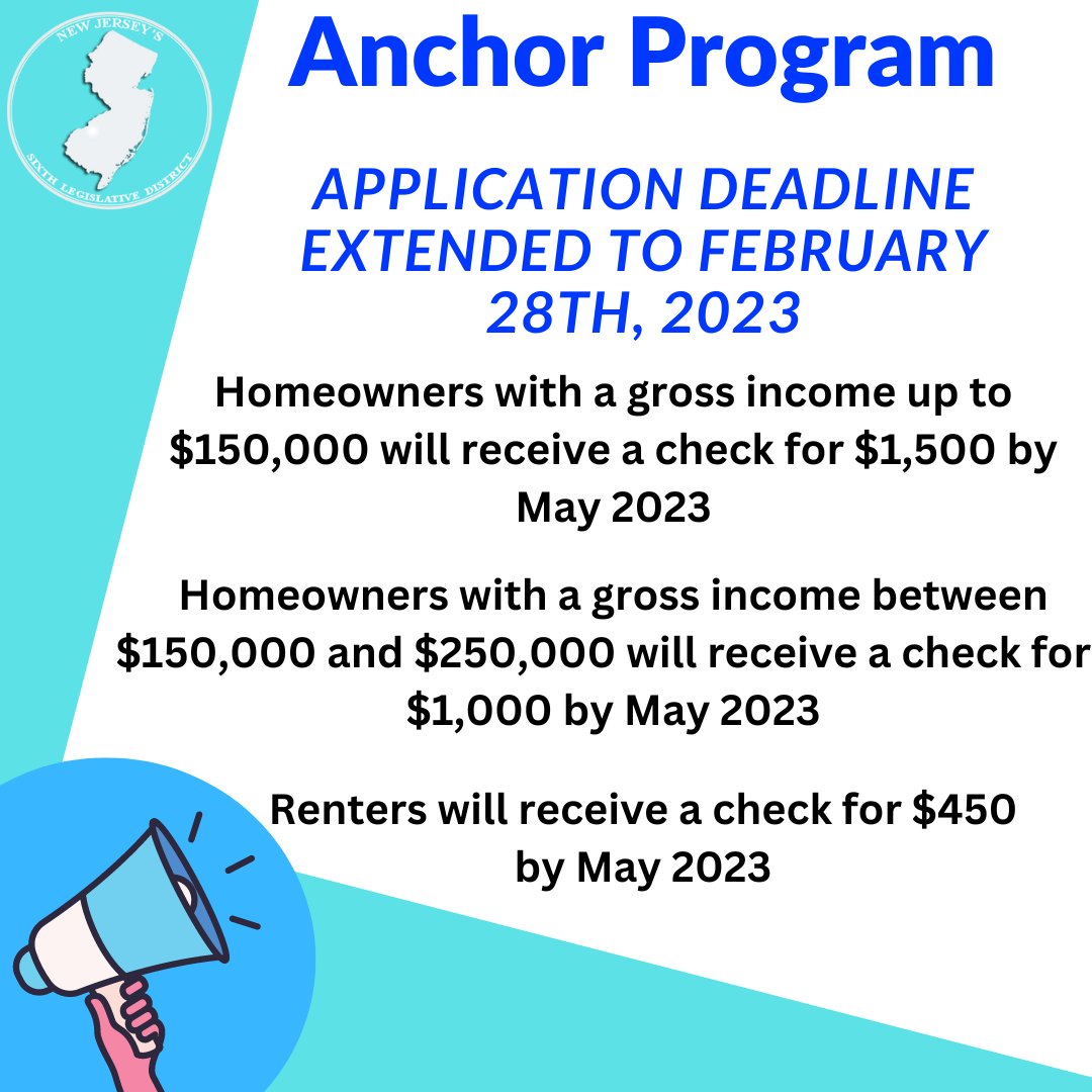 The deadline to apply for the ANCHOR program has been extended to February 28th, 2023. For more information on the program and to apply, please visit bit.ly/3CIijTz