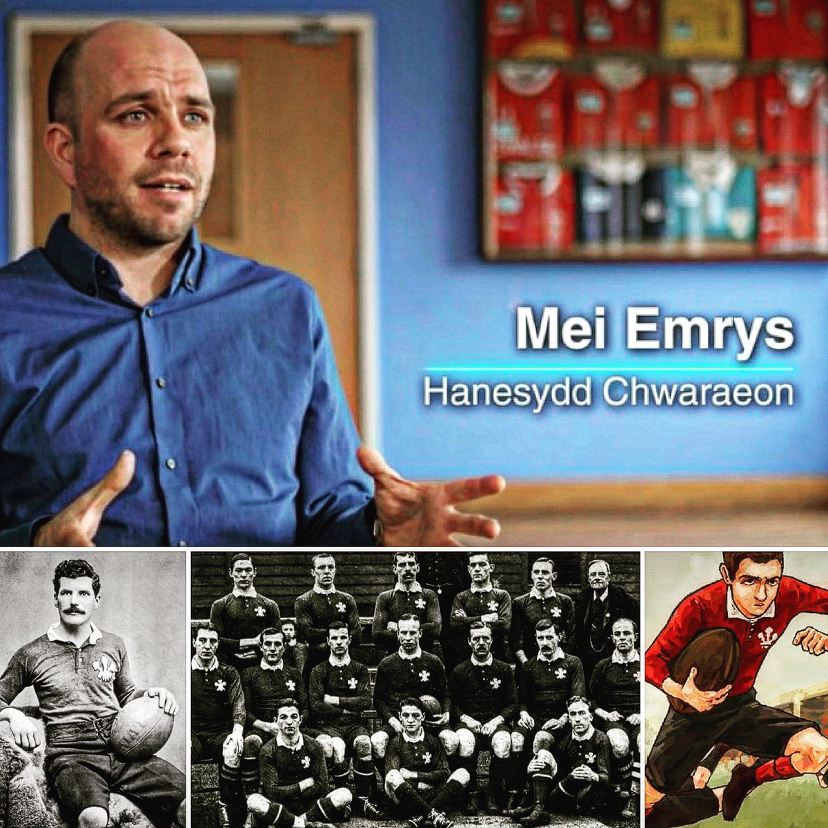 MeiEms's tweet photo. Neshi fwynhau ‘Rygbi Cymru: Y Gêm yn y Gwaed’ ar @S4C neithiwr. Roedd hi’n bleser cael cyfrannu at y rhaglen. Mae’n braf cael ‘newid siâp y bêl’ weithiau a thrafod campau eraill (yn hytrach na jyst traethu am hanes pêl-droed o hyd)… felly diolch i @boomcymru am y gwahoddiad. 👍🏼 https://t.co/YtqoFo0BHy