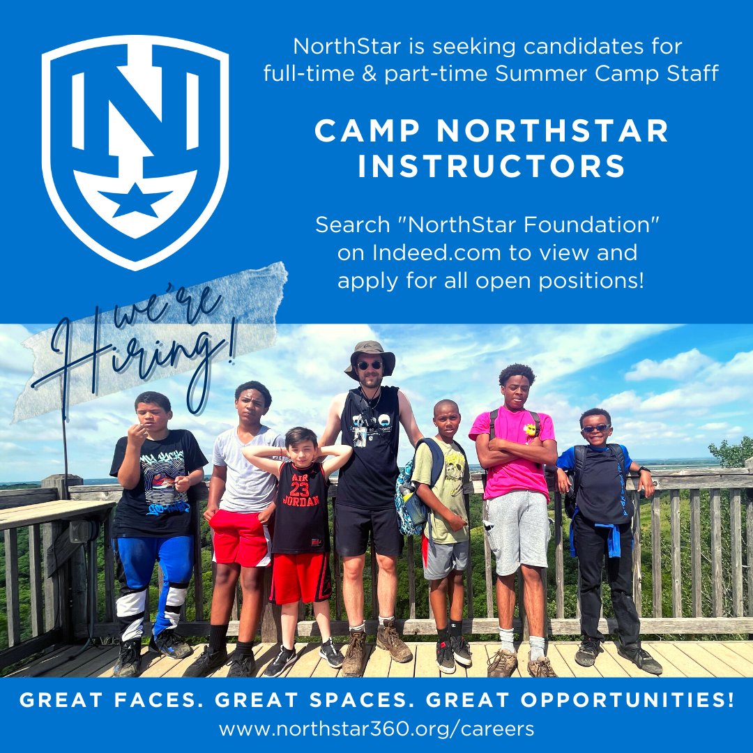 Thinking ahead?
We’re HIRING Camp NorthStar Instructors for Summer 2023! 
Apply by clicking here for these FT &amp; PT positions: tinyurl.com/wm9dtpc3 
Check out these NEW opportunities to work with the BEST students &amp; staff!