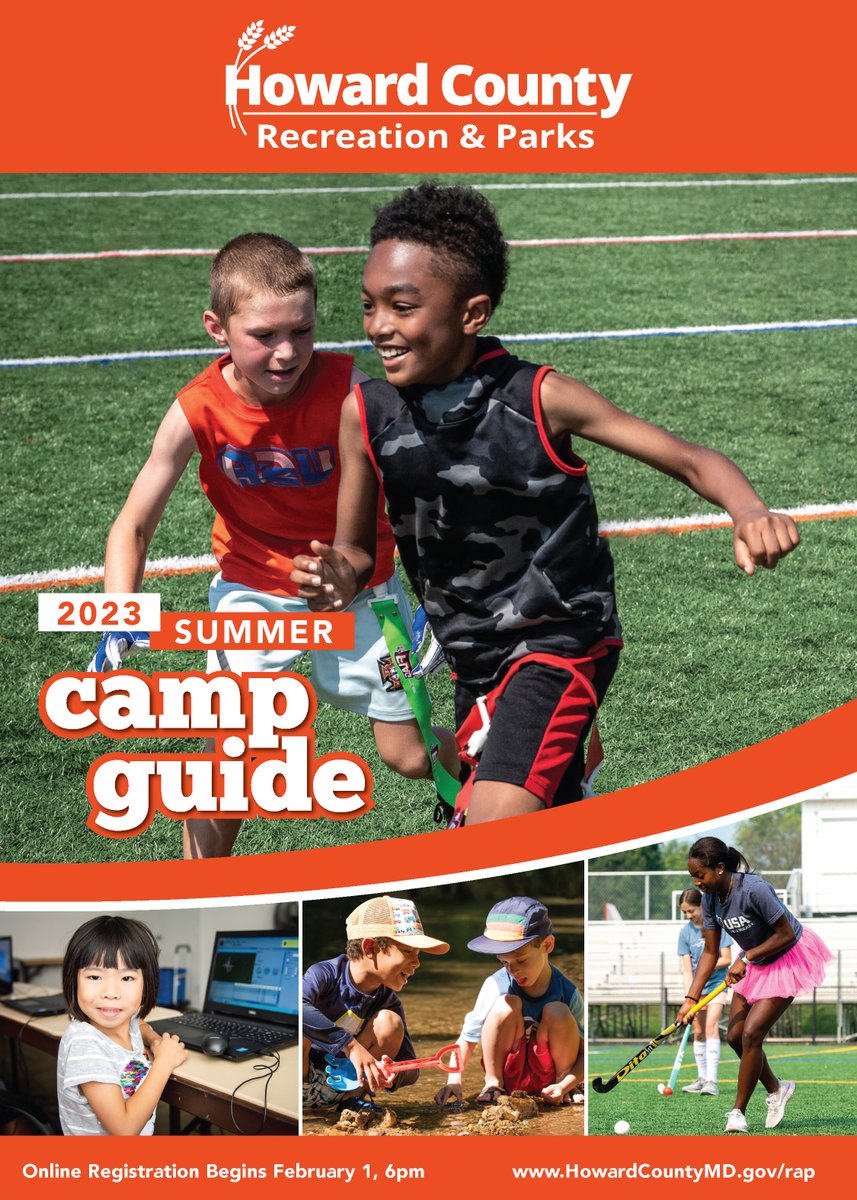 FYI #HoCoMD, <a href="/HoCoRec/">Howard County Recreation & Parks</a> 2023 Camp Guide is now available online: howardcountymd.gov/rap. Online registration for Howard County residents begins 2/1 at 6 pm, w/ over-the-phone, mail-in &amp; in-person beginning the next day. For non-County residents, online registration begins 2/8.