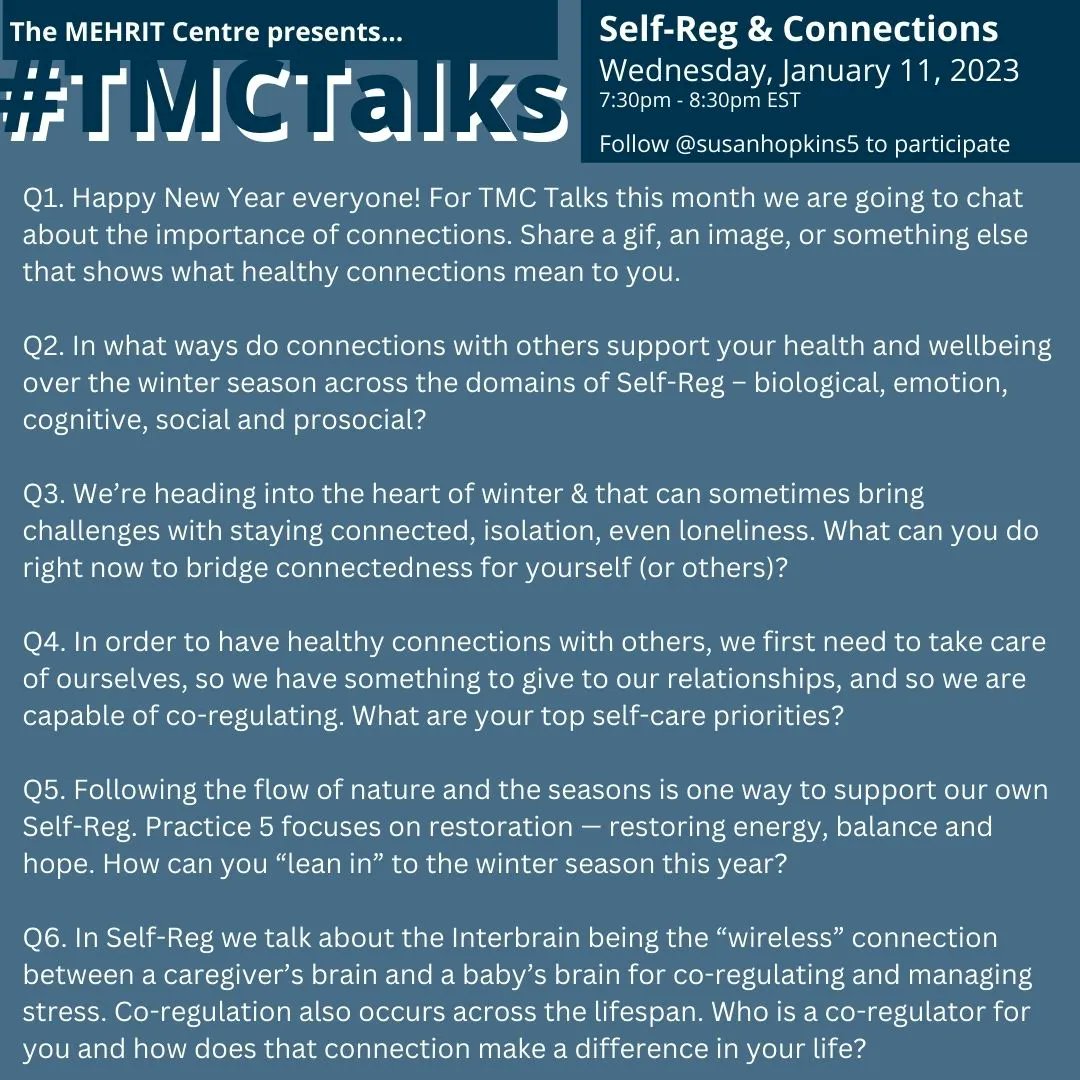 Just so you're prepared for tonight's Twitter Chat about #SelfReg & #connections, @susanhopkins5 is giving us early access to the questions. The 1st question will be posted at 7:30 PM ET. From there, the conversation will roll! Don't forget to include #TMCTalks in your responses.