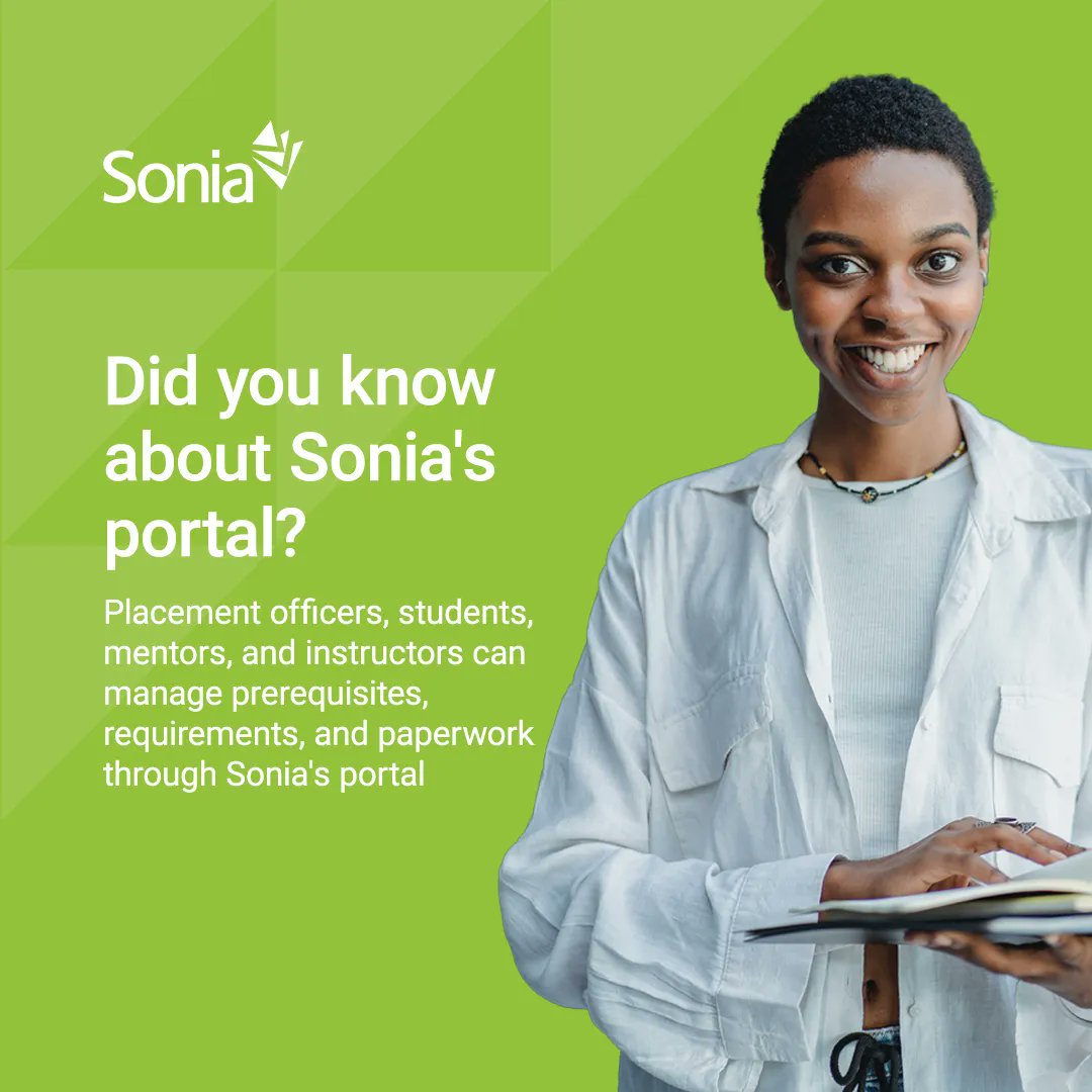 SoniaSoftware's tweet image. Sonia makes matching students with the perfect workplace easier by consolidating data and enabling straightforward communication. 🗣

Manage all #evaluationforms, accreditation requirements, and other paperwork all in one place. 👩‍💻

#Requestademo today! buff.ly/3GLL7go