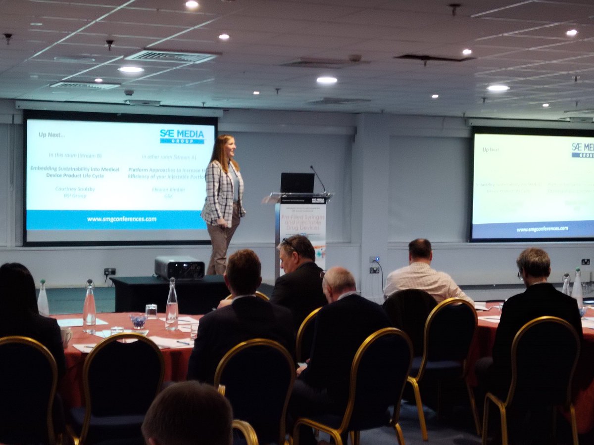 SAEMGPharma's tweet image. Stream B Continues at the Pre-Filled Syringes and Injectable Drug Devices Conference 2023. Here we have Courtney Soulsby, Sector Development Director, Global Healthcare, BSI Group who presents "embedding sustainability into medical device product life cycle"#sustainability #PFSUK