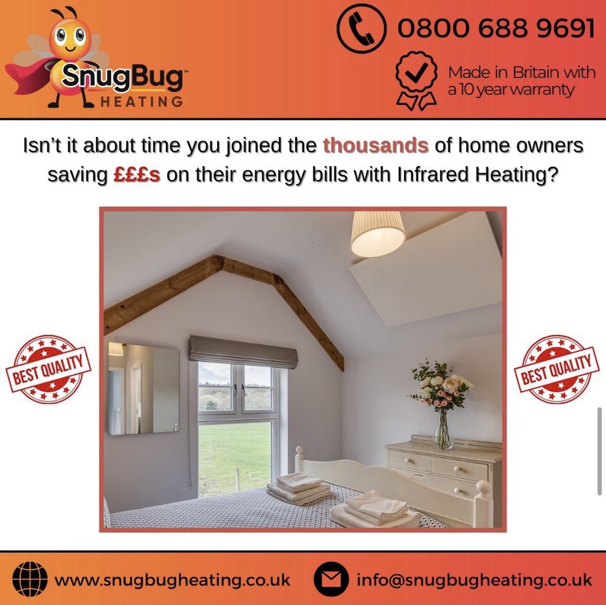 HeatingSnugbug's tweet photo. Combat ever increasing heating costs by arranging to see one of our dedicated energy advisors call us today on: 0800 688 9691 📞
#infrared #heating #infraredheating #energybills #energyeffcient #ukbusiness #uknetworking #smarthome #energycrisis #heatingbills #newtworking https://t.co/0INCnpoZ59