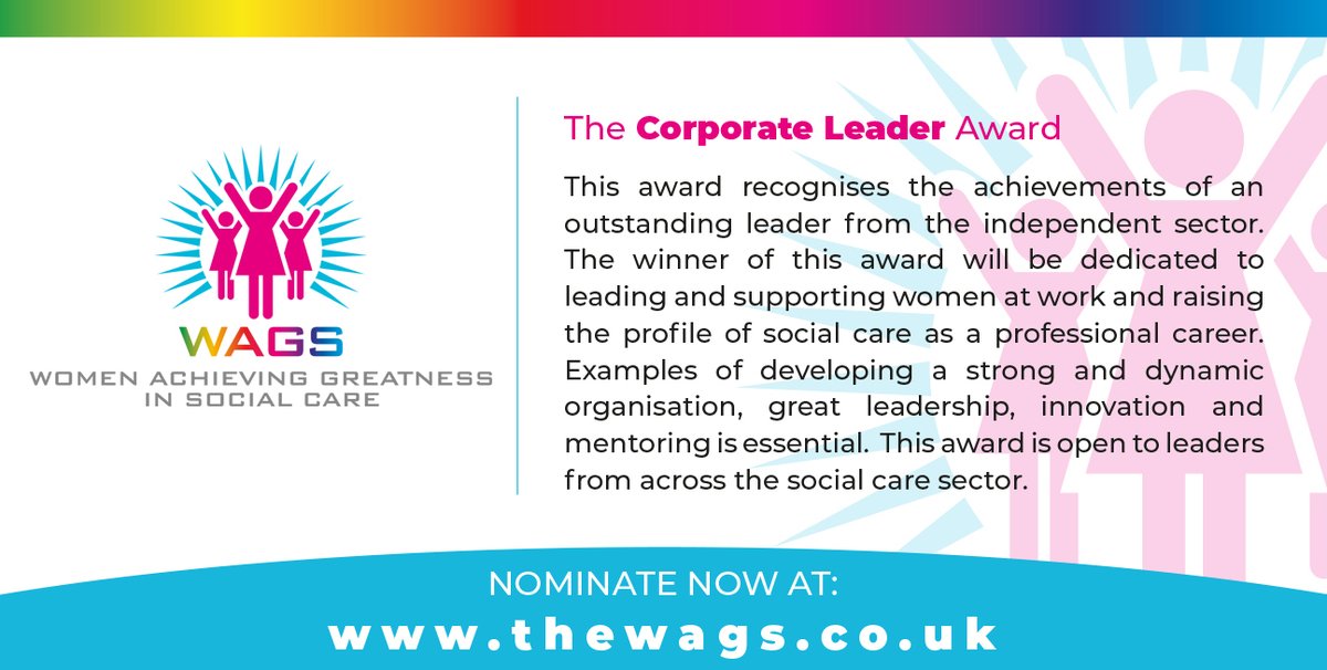 WagsAwards's tweet photo. RT! THE CORPORATE LEADER AWARD!

Are you devoted to leading and supporting women at work and raising the profile of social care as a professional career?
 
Nominate now at https://t.co/9WwPJv6Elp https://t.co/t5G0GgpO7a