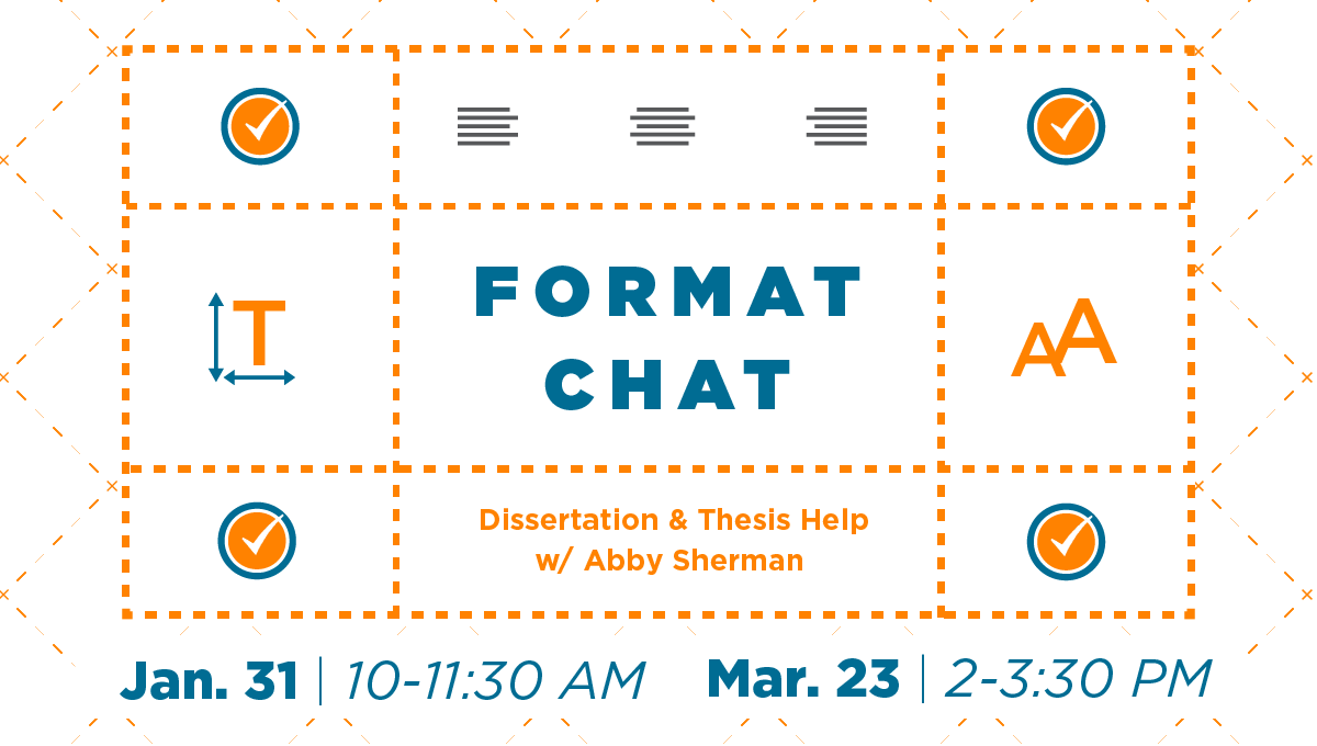 UTKGradSchool's tweet photo. Thesis/dissertation formatting questions? Our first Format Chat of the semester is on Jan. 31! This virtual session will review the Graduate School’s thesis/dissertation formatting requirements, forms/deadlines, common errors & helpful resources. https://t.co/xkQ1b2VmXI.
#GPSPD https://t.co/y5eGJSuA74