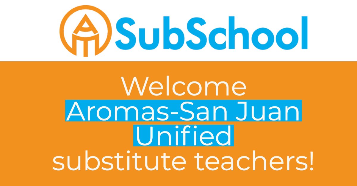 BeSubstantial's tweet image. Welcome Aromas-SanJuan Unified substitute teachers!  We are excited to learn with you!