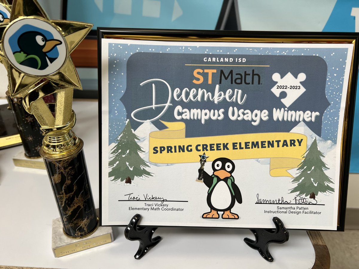 @SCES_Scorpions won another award for December for completing the most puzzles in @STMath @STMathTX! We need a bigger table for all of our awards this year! We love @STMath because it gives our students equitable access to learning! @TraciVickery @mrspatten2! @GISD_CIA @gisdnews