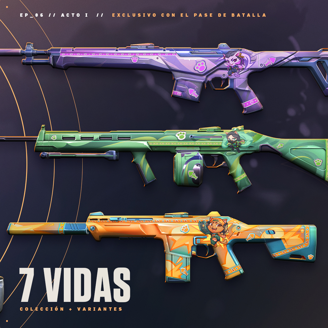 VALORANTLATAM's tweet photo. Nuevos amigos, nuevas vibras, nuevo Pase de Batalla. Consigue y juega con las líneas de diseño 7 Vidas, Colapso y Venturi en el EP6 // ACTO I. https://t.co/dYfjc15ey8