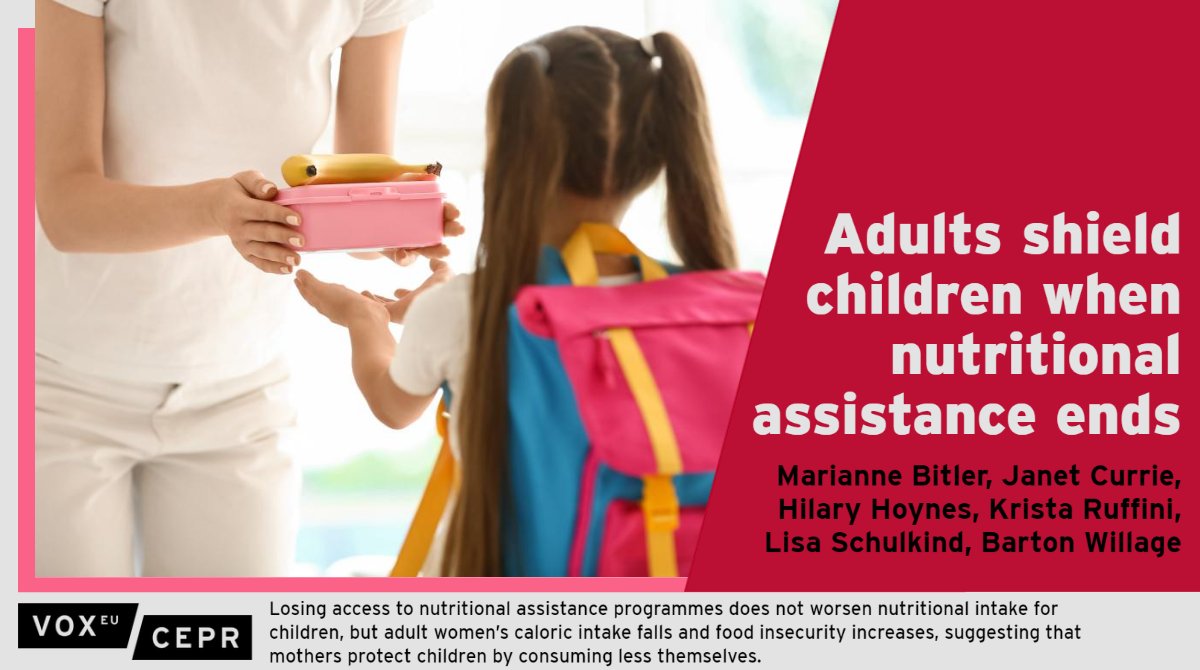 The loss of food programmes for children can induce mothers to protect their offspring by consuming less themselves. 
@mpbitler <a href="/ucdavis/">UC Davis</a> J Currie, <a href="/HilaryHoynes/">Hilary Hoynes</a> <a href="/GoldmanSchool/">Goldman School of Public Policy</a> <a href="/KristaRuffini/">Krista Ruffini</a> <a href="/McCourtSchool/">McCourt School</a>, <a href="/SchulkindLisa/">Lisa Schulkind</a> <a href="/unccharlotte/">UNC Charlotte</a> @bartonwillage <a href="/LSU/">LSU</a>
ow.ly/qRkY50MmqSV
