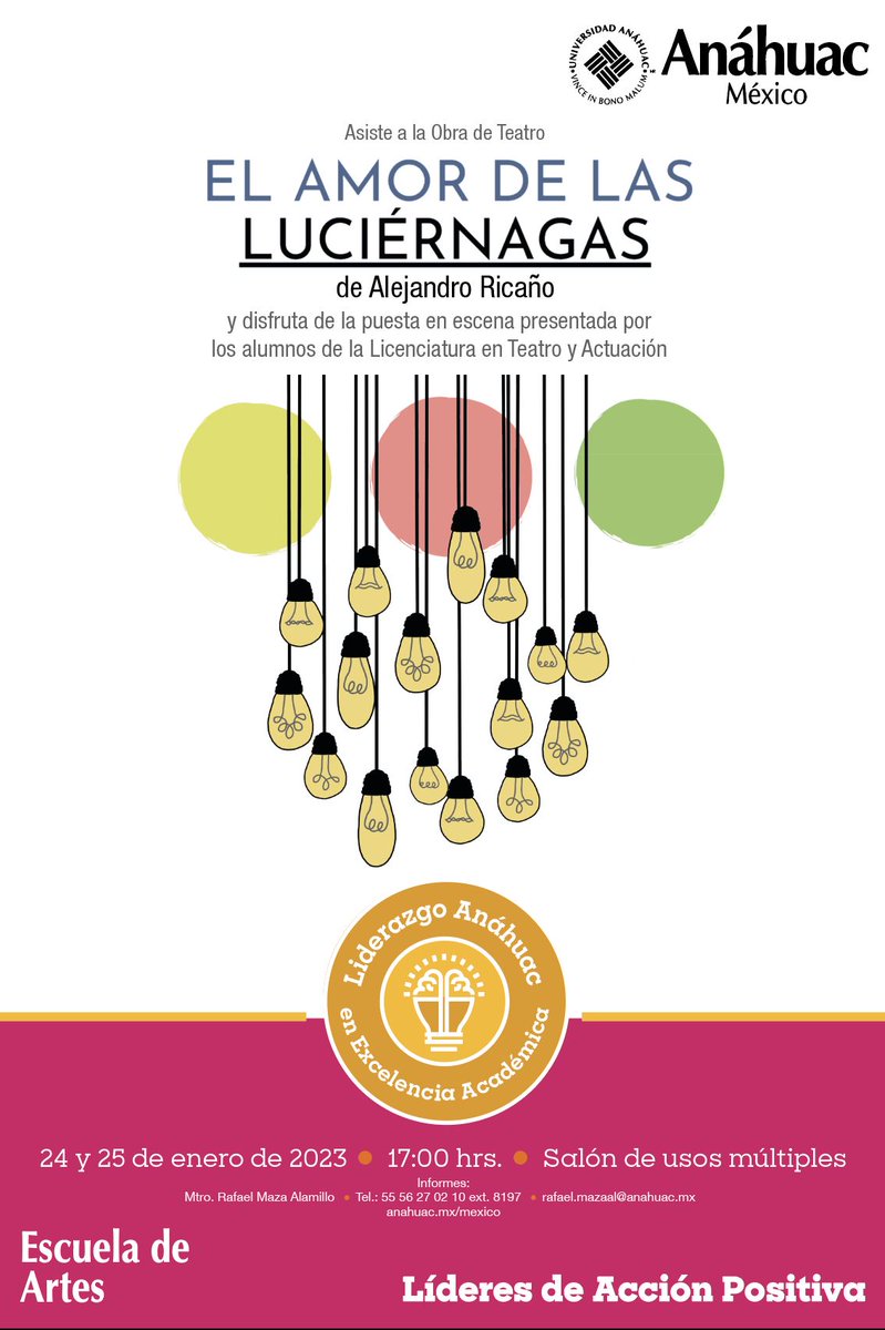 #Evento ¡Comenzamos el año con todo! 🤩🤩

Los alumnos de la Licenciatura en Teatro y Actuación presentan la obra teatral "El amor de las luciérnagas" 

No te la pierdas este 24 y 25 de enero en el salón de usos múltiples de la Escuela de Artes  

Allá nos vemos

#EscuelaDeArtes