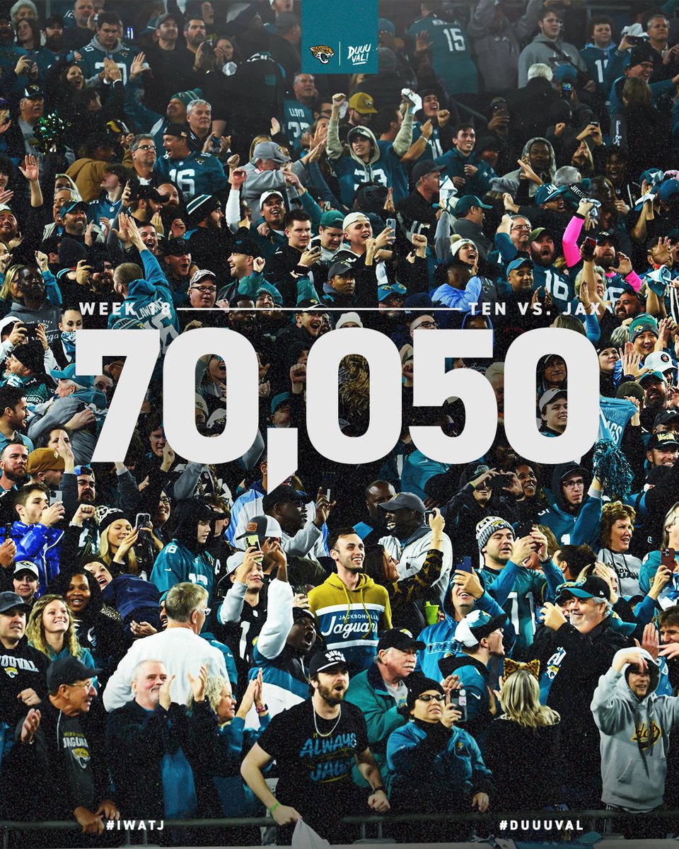 Jaguars's tweet photo. 70,050 strong. Same time this week?

#IWATJ | #DUUUVAL https://t.co/5DFLmHxgsp