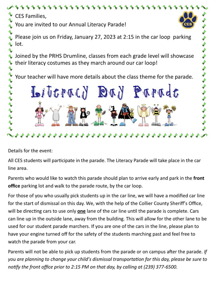 MsMcCosh's tweet photo. Celebrate Literacy Week is coming up! January 23-27. Check out the themed days, our STREAM Night info, and our literacy parade details. It’s going to be a fun week! @CESCorkyBear https://t.co/mS6SmvZpMg