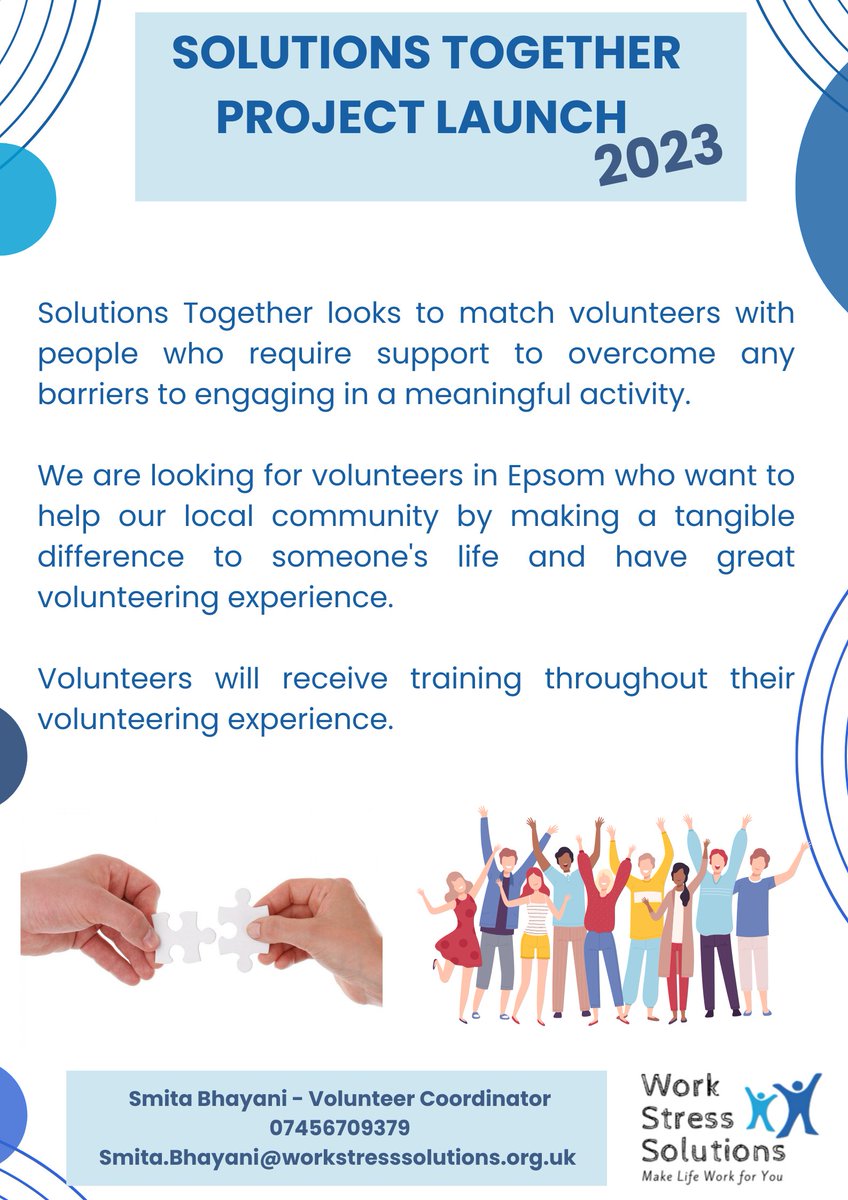 WSS_Surrey's tweet photo. LAUNCHING OF SOLUTIONS TOGETHER!!
Are you caring enough to make a tangeable different to someone's life? 
Look no further we are looking for volunteers who can support people to overcome barrier to engaging in a meaningful activity. #localvolunteersneeded #meaningactivity https://t.co/O6jX7kskdE