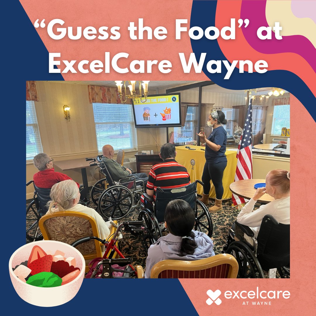 ExcelCareWayne's tweet photo. “Guess the Food” Game with residents who are having a refreshing time.   #MorningTrivia #ExcelCareWayne #HereToExcel https://t.co/Et739hhlPh