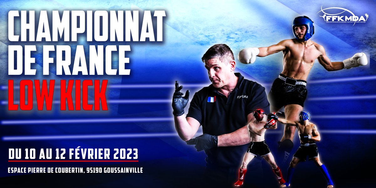 ffkmda's tweet photo. 3e Championnat de France : le Low kick !
📅 Rendez-vous du 10 au 12 février 2023 à l'Espace Pierre de Coubertin de Ville de Goussainville 😉🥊
Entrée libre.
@Sports_gouv @FranceOlympique @Agence_du_Sport @kickboxing_wako #FFKMDA #Kickboxing #Muaythai #Pancrace https://t.co/qKJ56iDnT6