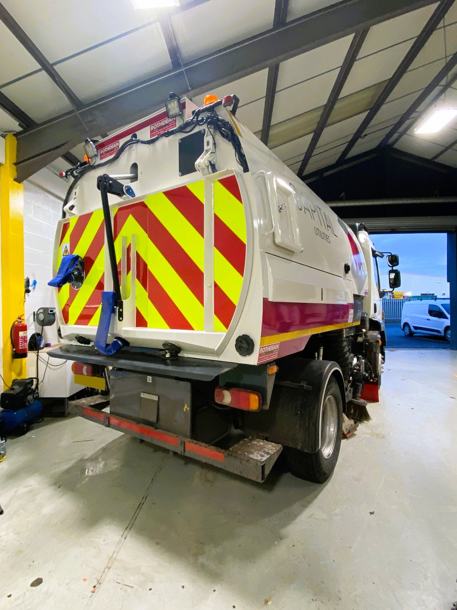 We don't just produce livery for vans and cars... We kitted out this Johnston road sweeper for Capital Shopfitting with graphics and a custom chevron kit to match the rest of their fleet! #vehiclegraphics #fleetgraphics