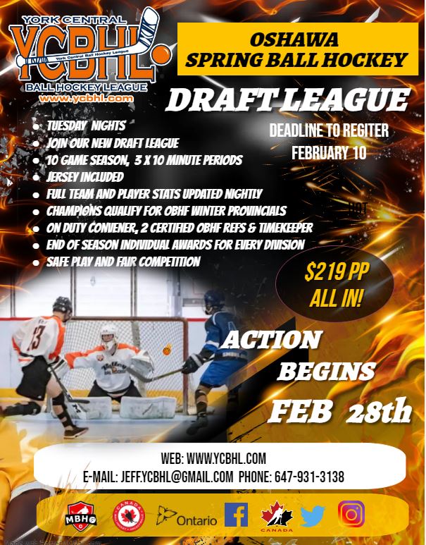 NCBHL's tweet photo. Want to play Ball Hockey... Join individually or with a group of friends in one of our Draft Leagues.  
2 locations Scarborough (Leacock) and Oshawa (Childrens Arena)
For more info click the links below
https://t.co/d8xFADJq6L...
https://t.co/34fTJvQUCl https://t.co/uAdpnJc6GC