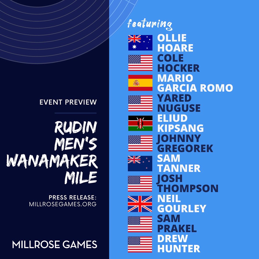 How's this one going to play out?

👑 Last year, Ollie Hoare set the indoor Australian record with his Millrose win (3:50.83)!

The full Rudin Men's Wanamaker Mile preview is up on millrosegames.org!

#millrosegames #worldindoortour