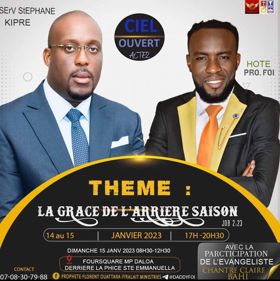 MaximeDoudou4's tweet photo. Du business et de la politique aux affaires de Dieu , il n'ya qu'un pas chez le 1ert vice président exécutif du PPA_CI. Ciel ouvert 𝙖𝙘𝙩𝙚2 à Daloa, du 14 au 15 Janvier 2023 
𝗣𝗦𝗞
𝟭𝟬𝟬%𝗕𝘂𝘀𝗶𝗻𝗲𝘀𝘀
𝟭𝟬𝟬%𝗦𝗽𝗶𝗿𝗶𝘁𝘂𝗲𝗹
𝟭𝟬𝟬%𝗣𝗼𝗹𝗶𝘁𝗶𝗾𝘂𝗲 https://t.co/s4uRAjbQrW