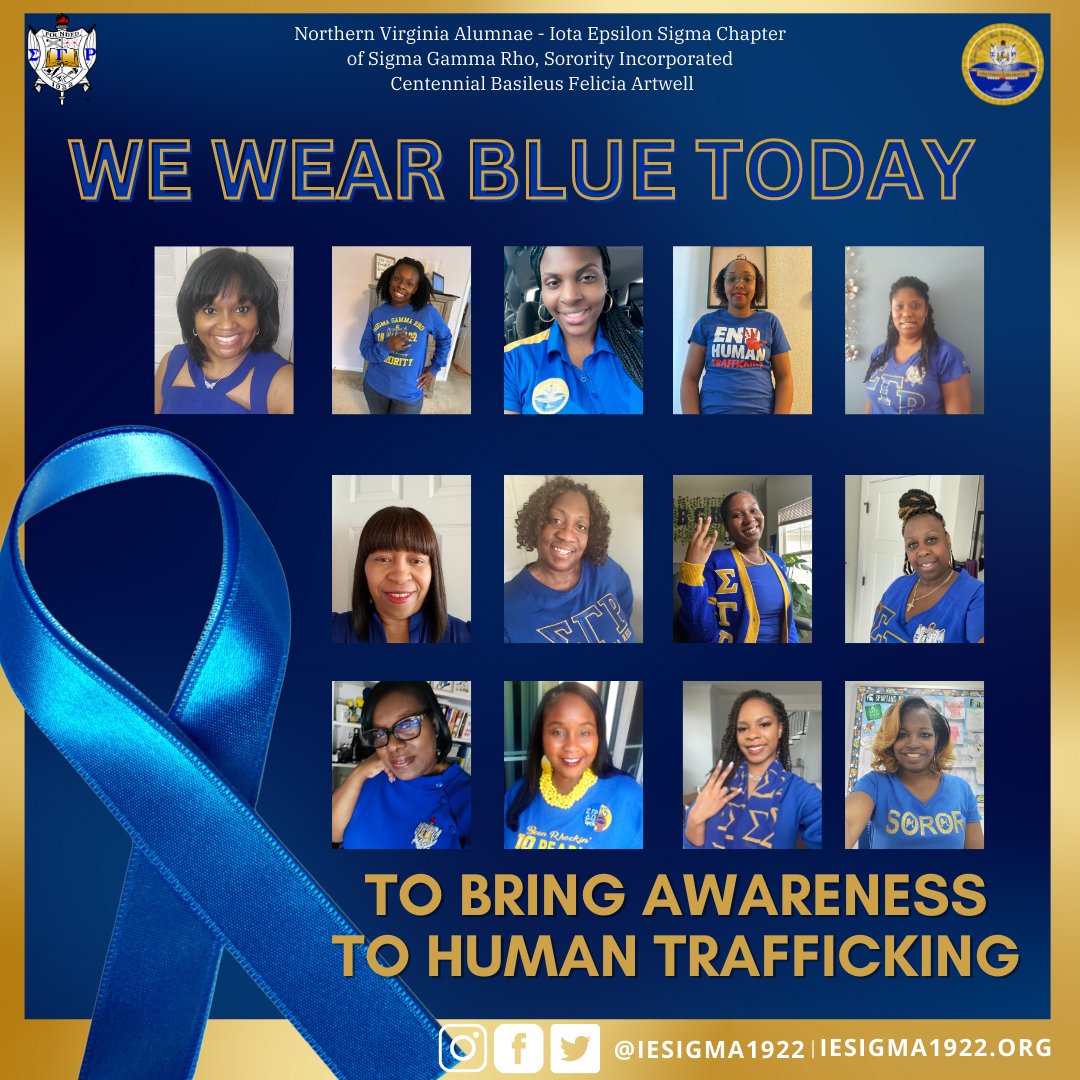 Today is #WearBlueDay, a day sponsored by the Department of Homeland Security to help bring awareness to human trafficking in America.

The Iota Epsilon Sigma Chapter of Sigma Gamma Rho Sorority, is proud to stand in solidarity and #WearBlue today.