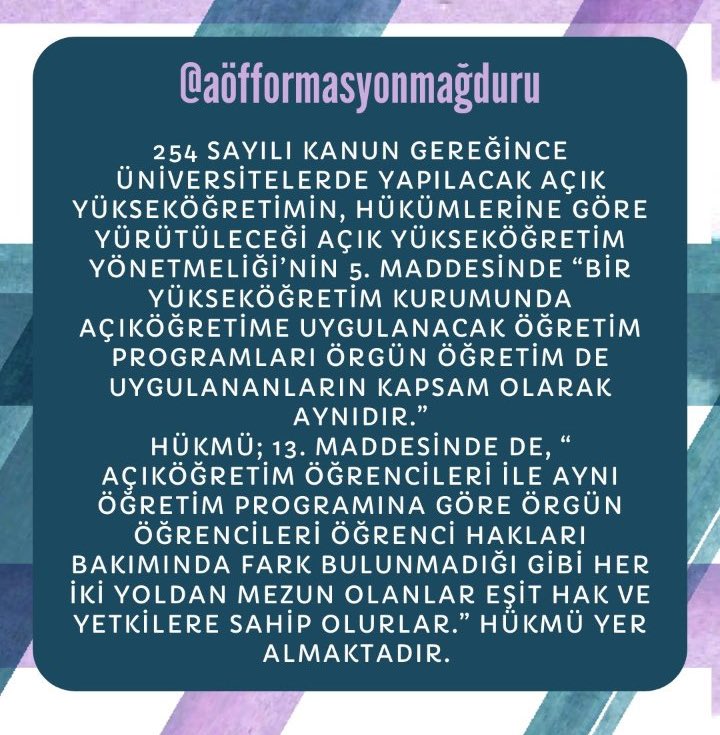 Hakkımızı istiyoruz. Sesimizi duyun <a href="/RTErdogan/">Recep Tayyip Erdoğan</a> <a href="/erolozvar/">Erol Özvar</a> <a href="/YuksekogretimK/">Yükseköğretim Kurulu</a>
 #okurkenformasyon