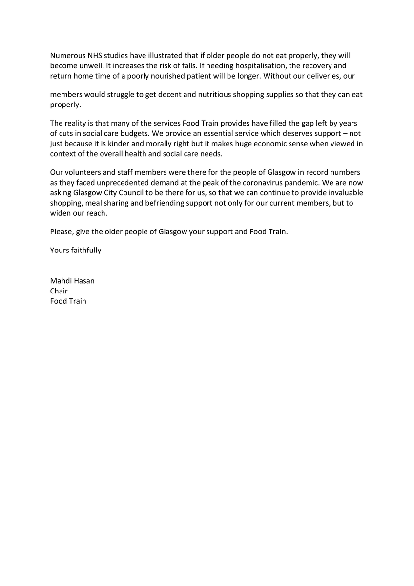 FoodTrainScot's tweet photo. As @GlasgowCC prepare to make a critical decision over the future of our #Glasgow branch tomorrow, we’ve sent this letter to every single Glasgow City Councillor. 

Please RT and feel free to make your views known to your local councillor. https://t.co/SzbQhQH9PU