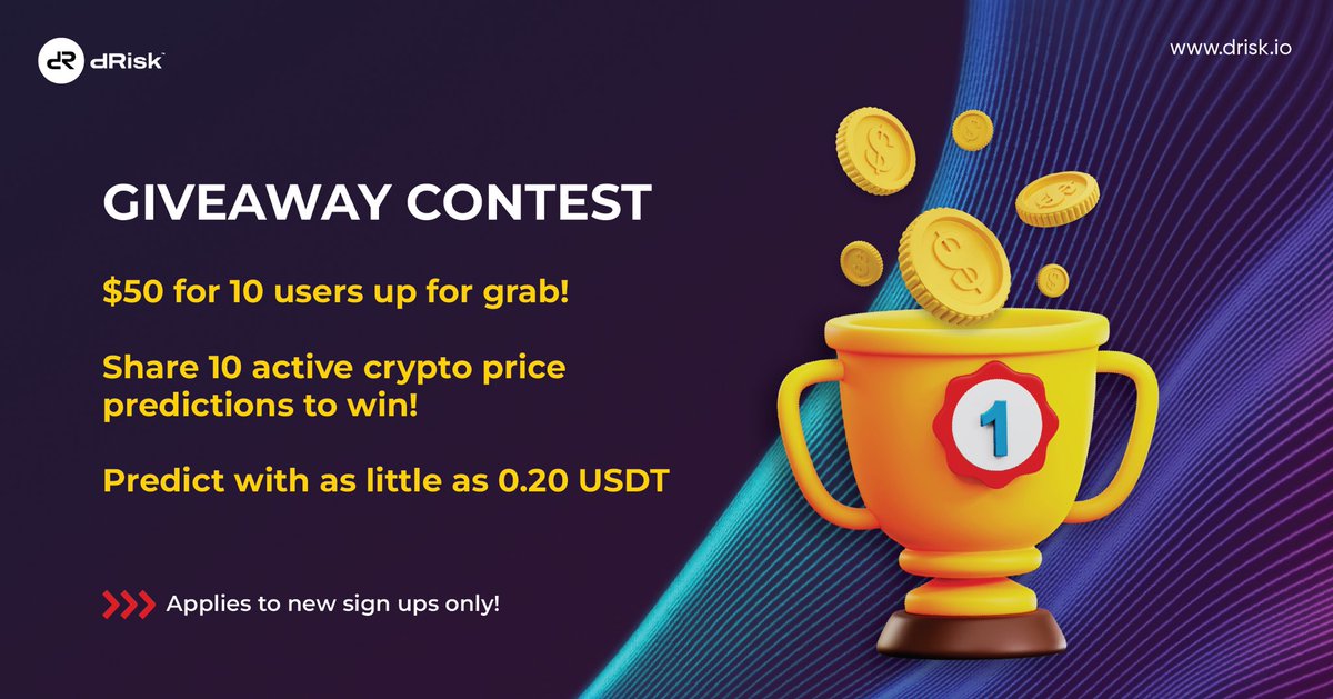 Ohjayy's tweet image. They currently have the #Predict2win contest going on now.
 
First 10 users to sign up on dRisk.io and share screenshots of 10 active predictions get 5 USDT each.
 
$BTC &amp;amp; $ETH crypto coins supported! 💰
 
Predictions are as little as 0.20 USDT too.

Soft money 🥶