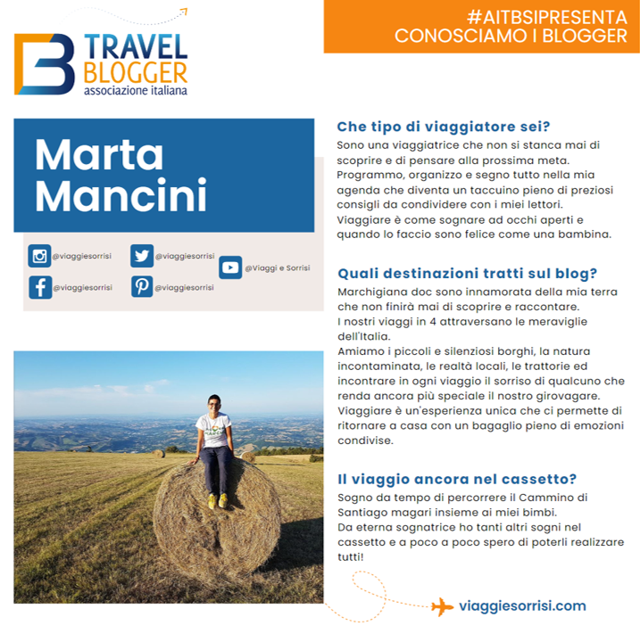 Per #AITBsipresenta oggi conosciamo Marta del blog <a href="/viaggiesorrisi/">Viaggi&Sorrisi</a>, un'instancabile viaggiatrice con un taccuino sempre in mano. Sul suo blog racconta le sue amate Marche ma anche i piccoli borghi italiani e la natura incontaminata