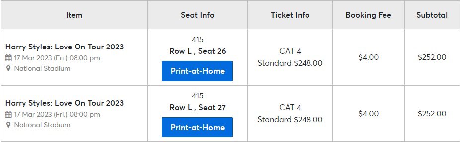 hey_jaye's tweet photo. ✨ HARRY STYLES LOVE ON TOUR SINGAPORE 2023 ✨
Selling 2 tickets!!
March 17 | Friday
National Stadium
CAT 4, 415, Row L
SGD 252 / Php 10,500 each negotiable ❤️
#HSLOTAsia #HarryStylesAsia #HarryStylesSG #HSLOTSingapore #HarryStylesInSG #HarryStylesLoveOnTourSG #LoveOnTourSG https://t.co/mwWFQQEOYY