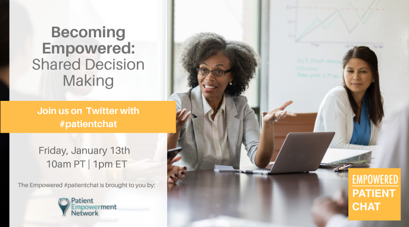 You're invited! Join our Empowered #PatientChat, "Becoming Empowered: Shared Decision Making" on Friday, 01/13 @ 10 AM PT/ 1 PM ET! 

powerfulpatients.org/event/empowere…