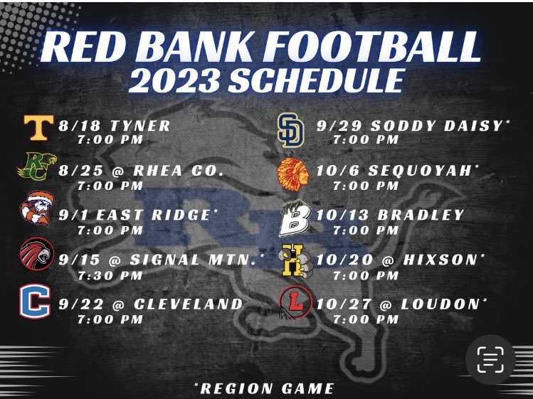 The 2023 Red Bank High School Football Schedule!